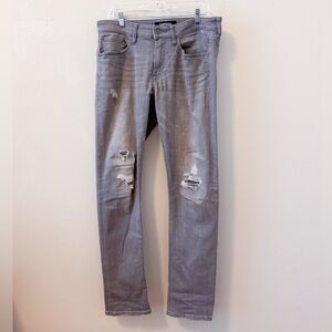 Express Men's Slim Stretch Light Gray Distressed Jeans